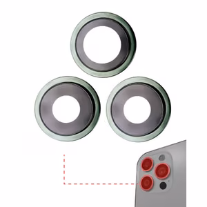 Galinės kameros stikliukas skirtas Apple iPhone 11 Pro / Pro Max galinės kameros stikliukas originalus / 3vnt / (su žaliu rėmeliu)