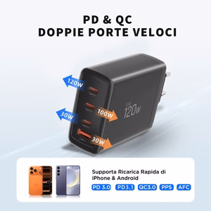 "Tech-Protect NC120W-GAN" 4 prievadų 120 W sieninis įkroviklis - juodas
