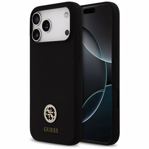 Guess Silikoninis Logo Strass 4G MagSafe Dėklas for iPhone 17 Pro Max - juodas