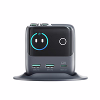 Joyroom Podix JR-TRD01 GaN 140W stalinis įkroviklis su 5 jungtimis ir dviem ištraukiamais laidais - pilkas