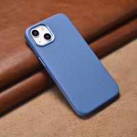 iCarer Litchi Premium odinis dėklas iPhone 14 Magnetinis odinis dėklas su MagSafe Šviesiai mėlynas (WMI14220709-LB)