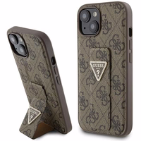 Guess dėklas telefonui su stovu Grip Stand 4G Triangle Strass iPhone 15 - rudas