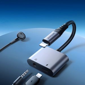 2‑in‑1 garso adapteris Joyroom SY-L01 Lightning į 3.5mm + Lightning (juodas)