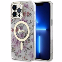 Guess GUHMP14XHCFWST iPhone 14 Pro Max 6.7" skaidrus kietas dėklas Flower Magnetinis