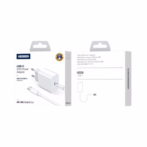 Įkroviklis Jellico AK180 20W USB-C + USB-C to USB-C cable 1.0m baltas