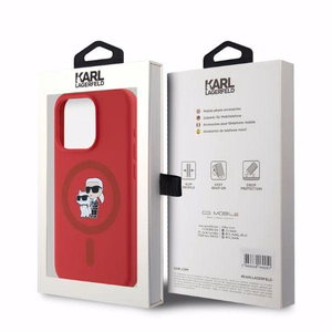 Karl Lagerfeld silikoninis Karl&Choupette galvų žiedas Magnetinis dėklas iPhone 15 Pro - Raudonas