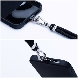 SWING (6mm) telefono dirželis, telefono pakabukas su reguliuojamu ilgiu / virvelės ilgis 165 cm (maks. 82,5 cm kilpoje) / ant peties arba kaklo – juodas