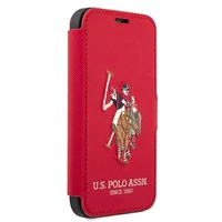 US Polo USFLBKP12SPUGFLRE iPhone 12 mini 5,4" raudonas knygos tipo dėklas Polo Embroidery Collection