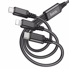 3in1 laidas USB A į Lightning / Micro USB / USB C Hoco 2A 1 m X76 juodas
