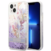 Guess GUHCP14MLFLSU iPhone 14 Plus 6.7 "violetinis/violetinis kietas dėklas Flower Liquid Glitter