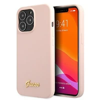 Guess GUHMP13XLSLMGLP dėklas telefonui iPhone 13 Pro Max 6.7" šviesiai rožinis kietas silikoninis su auksiniu logotipu MagSafe