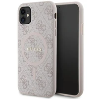 Guess GUHMN61G4GFRP iPhone 11 6.1" / Xr rožinis/rožinis kietas dėklas 4G kolekcija odinis metalinis logotipas Magnetinis