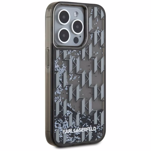 Karl Lagerfeld Liquide Glitter monogramos perėjimo dėklas telefonui iPhone 15 Pro - juodas