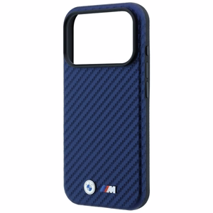 BMW M Carbon Metal Logo MagSafe dėklas, skirtas iPhone 17 Pro / 18 Pro – tamsiai mėlynas