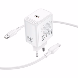 Borofone BN33 Fuente GaN USB-C tinklo įkroviklis QC3.0 PD 40W su USB-C laidu baltas