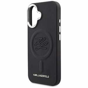 Karl Lagerfeld inicialų ir metalinis logotipas MagSafe dėklas iPhone 16 - juodas