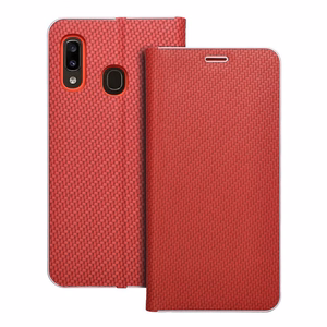 Dėklas telefonui LUNA Book Carbon skirtas SAMSUNG A20e raudonas