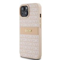 DKNY Odinis mono juosta ir metalinis logotipas dėklas telefonui iPhone 15 Plus / 14 Plus - rožinis