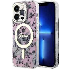 Guess GUHMP14XHCFWSP iPhone 14 Pro Max 6.7" rožinis kietas dėklas Flower Magnetinis
