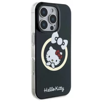 Hello Kitty IML Linksmas kaspinas magnetinis iPhone 16 Pro dėklas - juodas