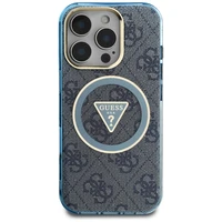 Guess IML Metal Glitter 4G Circle Triangle Magnetinis dėklas telefonui iPhone 16 Pro Max - mėlynas