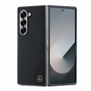 Mercedes Leather Wood Imitation MagSafe dėklas telefonui Samsung Galaxy Z Fold 6 - juodas