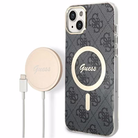 Rinkinys Guess GUBPP14SH4EACSK dėklas + įkroviklis iPhone 14 6.1" juodas/kietas dėklas 4G Spausdinimas Magnetinis