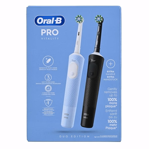 Oral-B Vitality Pro Duo – įkraunamas elektrinis dantų šepetėlis, 2 galvutės, 3 valymo režimai, juodas, mėlynas ir baltas