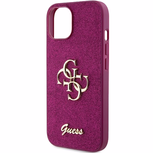 Guess Glitter Script Big 4G dėklas iPhone 15 - violetinis