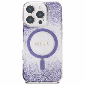 Guess HC dervos dugno blizgus magnetinis dėklas iPhone 16 Pro Max - violetinis