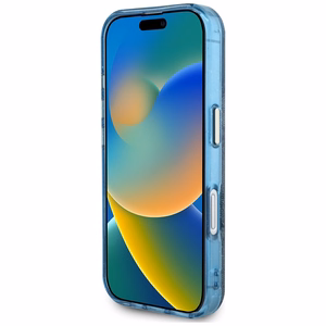 Guess IML Metal Glitter 4G Circle Triangle Magnetinis dėklas telefonui iPhone 16 - mėlynas