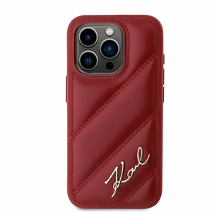 Karl Lagerfeld įstrižai dygsniuotas Script dėklas telefonui iPhone 15 Pro - raudonas
