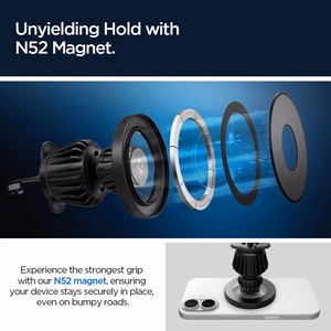 Spigen MFT13 MagSafe automobilinis laikiklis prie prietaisų skydelio arba oro angos – sidabrinis