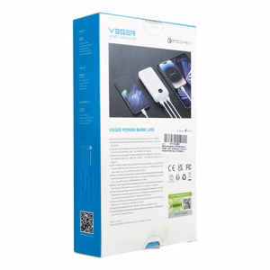 Išorinė baterija VEGER 20000 mAh PD QC3.0 2A20W L20S (VP2039PD / W2039PD) balta