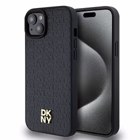 DKNY Odinis raštas metalinis logotipas Magnetinis dėklas iPhone 15 / 14 / 13 - juoda
