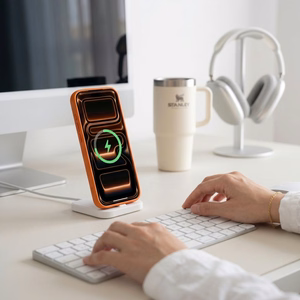 Tech-Protect Magmat MagSafe CC dėklas, skirtas iPhone 17 Pro Max / 18 Pro Max – oranžinis ir skaidrus