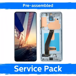 LCD ekranas suderinamas su Samsung G980 (G981) S20 su rėmeliu / Cloud Blue / (Iš anksto surinktas Service Pack)