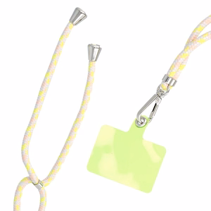 SWING (6mm) telefono dirželis, telefono pakabukas su reguliuojamu ilgiu / virvelės ilgis 165 cm (maks. 82,5 cm kilpoje) / ant peties arba kaklo – pilkas–geltonas