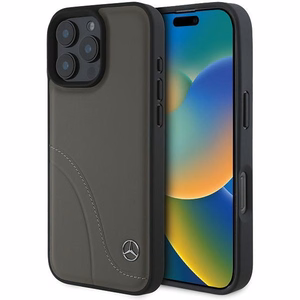 Mercedes MB Curved Stitches Odinis iPhone 16 Pro Max dėklas - rudas