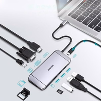 Choetech 9in1 daugiafunkcinis USB Type C šakotuvas - 3x USB 3.2 Gen 1 / SD ir TF atminties kortelių skaitytuvas / HDMI 4K 30Hz / VGA Full HD 60Hz / USB Type C / RJ45 pilkas (HUB-M15 pilkas)