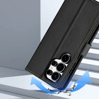 Dux Ducis Lawa odinis dėklas Samsung Galaxy S25 Ultra su nuimama magnetine pinigine - juodas