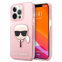 Karl Lagerfeld blizgus Karl's galvos dėklas telefonui iPhone 13 Pro Max – rožinis