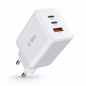Tech-Protect C65W įkroviklis 2x USB-C PD 65W / USB-A QC 3.0 - baltas