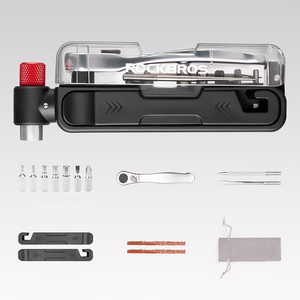 Rockbros Multitool dviračio įrankių rinkinys su CO2 pompa ir terkšliniu raktu, juodas