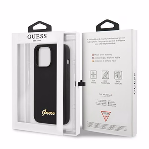 Guess GUHMP13XLSLMGBK dėklas telefonui iPhone 13 Pro Max 6.7" juodas kietas silikoninis su auksiniu logotipu MagSafe