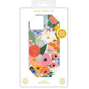 Rifle Paper Clear MagSafe dėklas, skirtas iPhone 14 Plus, „Garden Party Blush“ rašto
