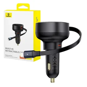 Automobilinis įkroviklis Baseus Enjoyment Pro su lightning kabeliu + USB-C, 55W (juodas)