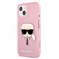 Karl Lagerfeld Glitter Karl's Head Dėklas iPhone 13 mini - rožinis
