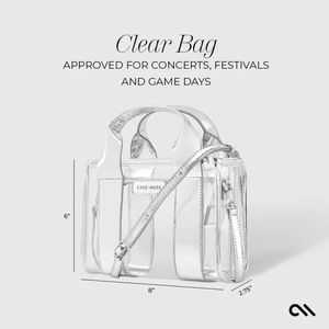Case-Mate Micro Tote Bag vandeniui atsparus krepšys per petį, Silver Chrome / Clear
