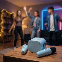 Blavec nešiojamas Bluetooth garsiakalbis WS-07 Karaoke Party 5W su 2 mikrofonais mėlynas